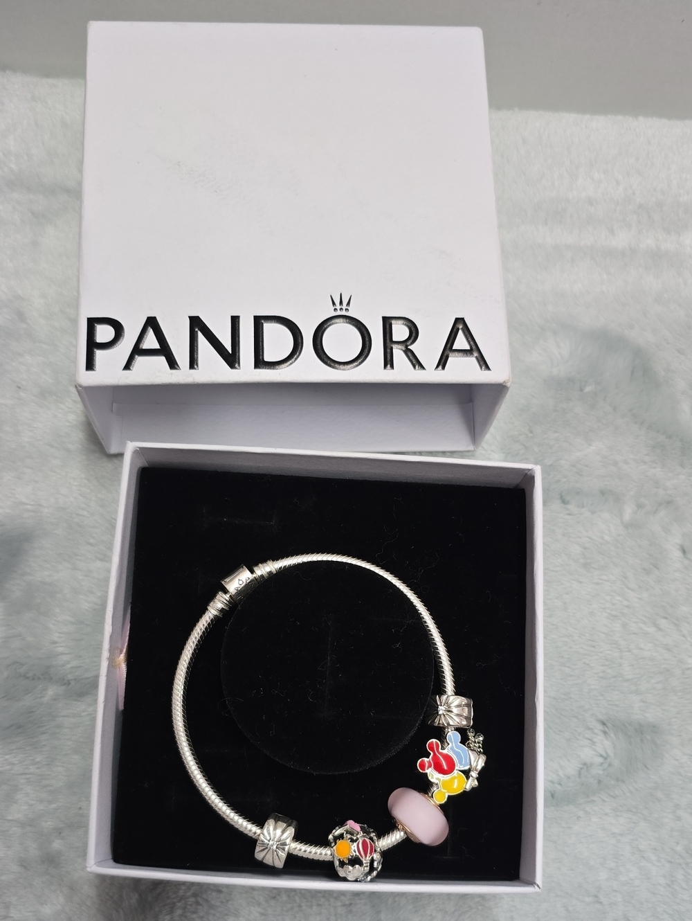 Pandora Silver Tone Pink and Multicolor Charm Bracelet